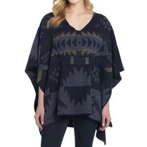 Cripple Creek Women's Tie Back Navajo Blanket Poncho Blue Herron CR18849
